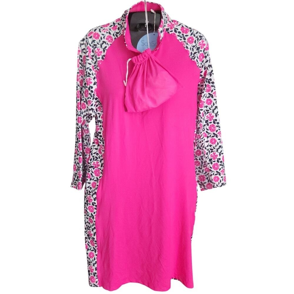 SAN SOLEIL Golf Dress with shorts Medium Pink Floral 1/4 Zip UPV 50 NWT $139 - Picture 4 of 13